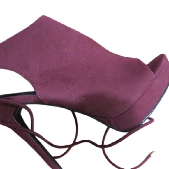 ALDO Nulia Maroon micro suede peep toe ankle boots booties heels size 7 - Picture 7 of 15